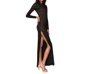 Grace Loves Lace Kiki Black Lace Long Sleeves Formal Maxi Gown Sz XS